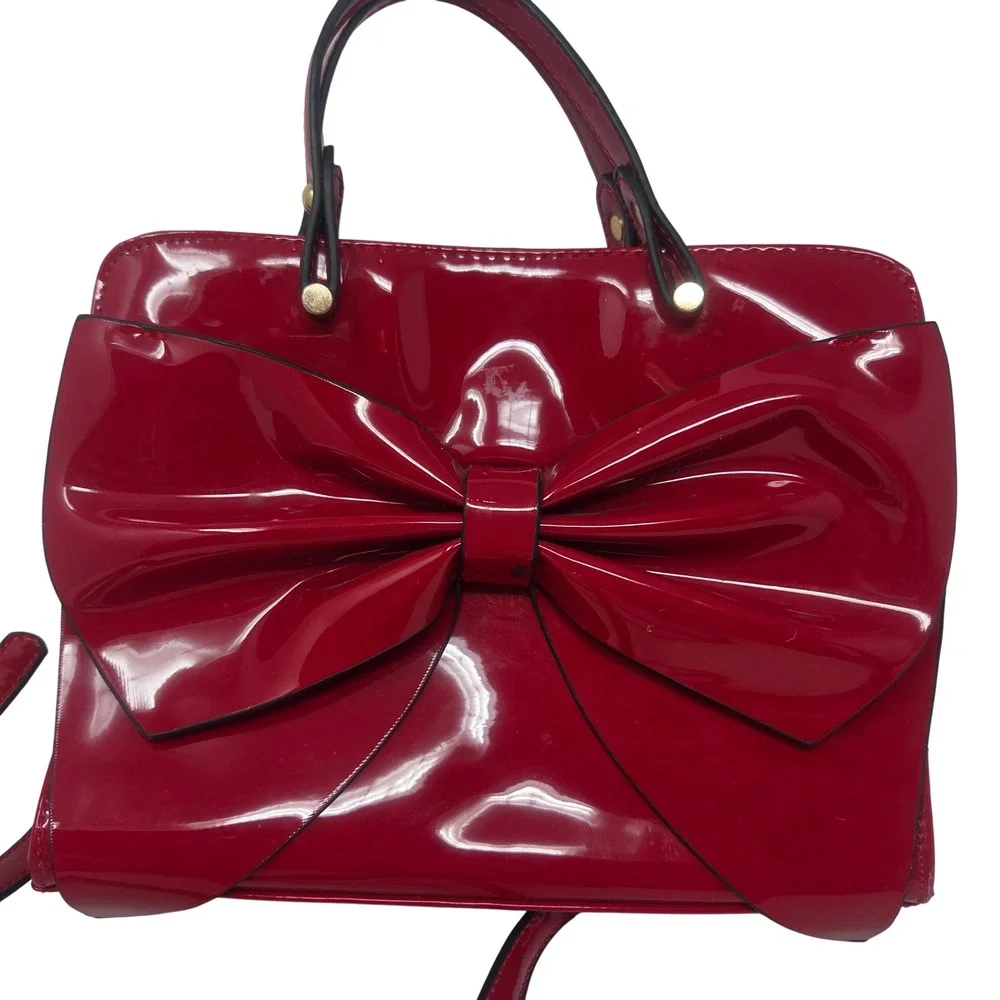 Vintage Satchel Bag Women Small Red Patent Bow Crossbody Retro Coquette 673
